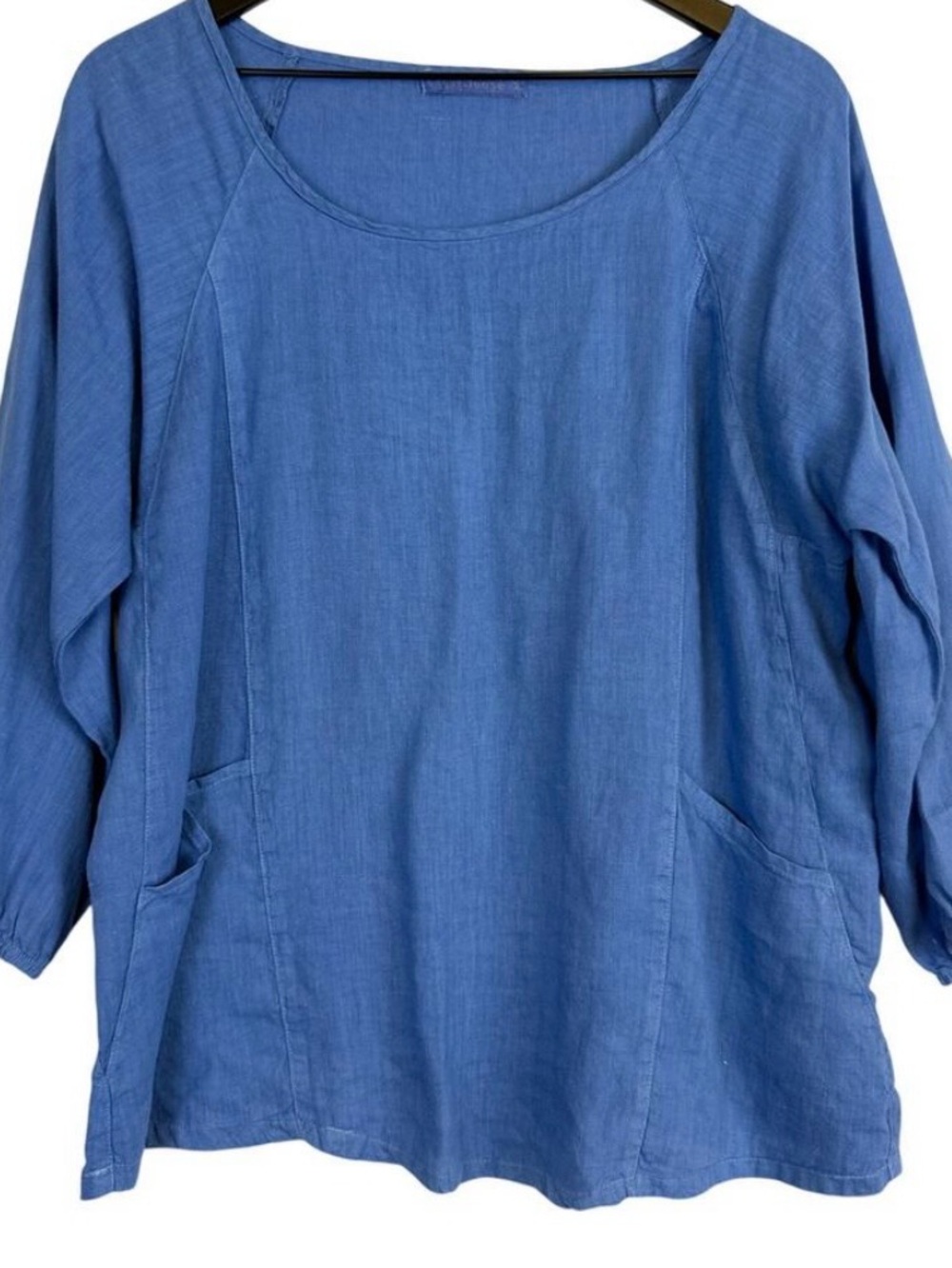 Cut Loose 100% Linen Scoop Neck Mediterranean Blue Tunic